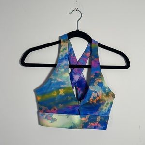 Fabletics Sports Bra Workout Crop Crossback Tank Top, Multicolor Pattern